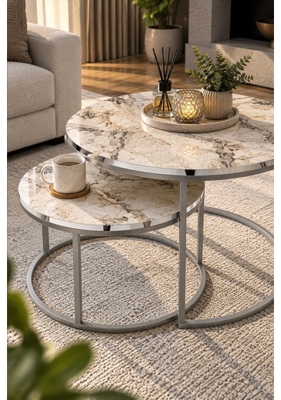 Sulorahome Gümüş Metal Ayaklı Mermer Desenli 2'li Orta Sehpa Seti Beyaz Mermer - Gümüş Metal Sulorahome Gümüş Metal Ayaklı Mermer Desenli 2'li Orta Sehpa Seti Beyaz Mermer - Gümüş Metal