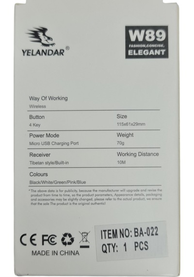 Yelandar W89 4 Tuşlu Kablosuz Optik Mouse