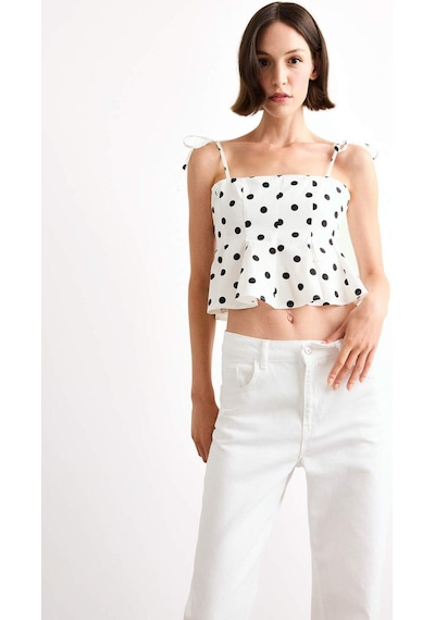 Defacto Fitted Puantiyeli Poplin Askılı Bluz F7579ax25auer105 Ekru