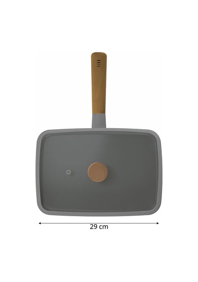 NEOFLAM FİKA DİKDÖRTGEN CAM KAPAKLI TAVA GRİ 29 CM