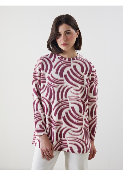 Lcw Modest Pembe Desenli Oversize Kadın Sweatshirt Tunik