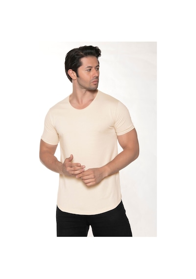 Black Horn Erkek Geniş Yaka %100 Pamuk Salaş T-shirt Bej