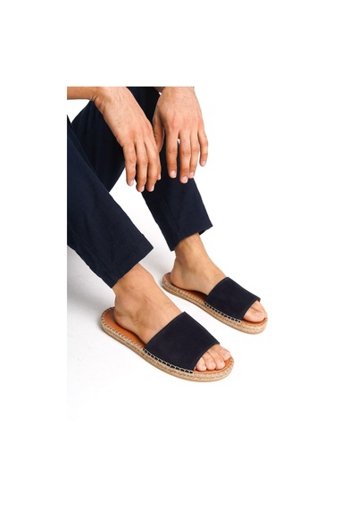 Mubiano Hakiki Deri Summer Erkek Süet Jüt Taban Lacivet Espadril Terlik -mssr122-lcv Lacivert