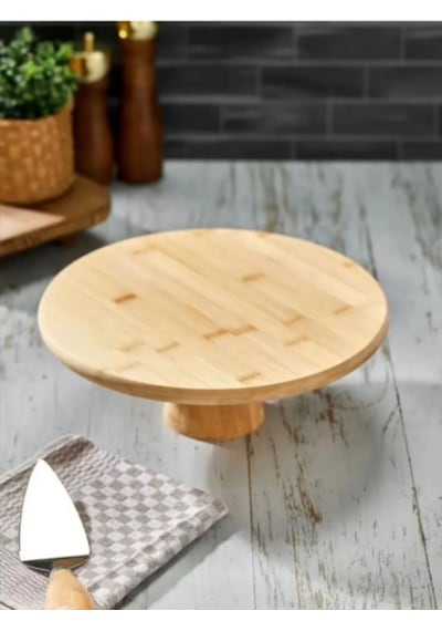 Bambu Oval Ayaklı Sunum Standı, Kek Yükseltici 5cm Bambu
