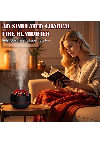 2 Adet Şömine Tasarımlı Usb Lı Led Aydınlatmalı Hava Nemlendirici,aromaterapik Hava Difüzörü,buhurdanlık,,sis Spreyli Gece Lambası, 300 Ml 10x10x10,3cm Koyu Kahverengi