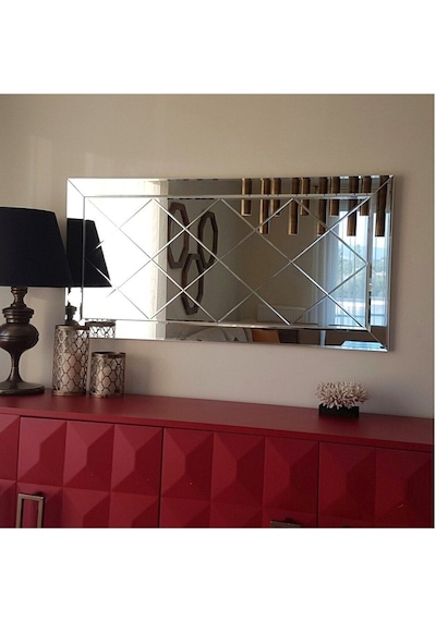 Dekoratif Baklava Desenli Bizoteli Salon Aynası Ofis Aynası Konsol Aynası 120cm X 60cm 120 X 60 Gümüş GÜMÜŞ