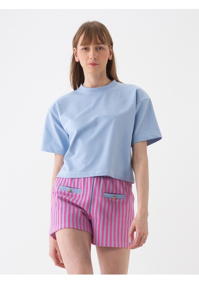 Xint Mavi Pamuk Dokulu Oversize Tişört 602459