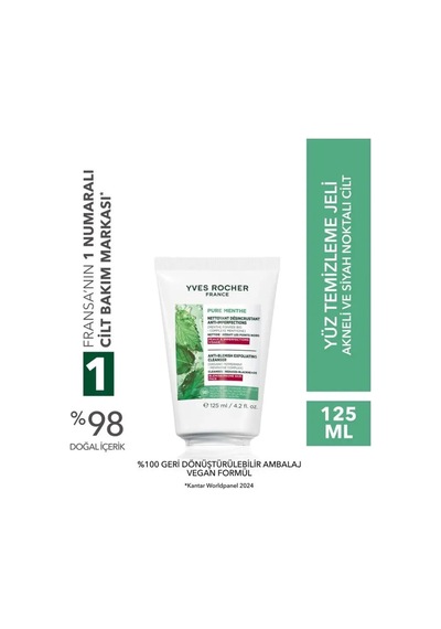 Yves Rocher Akneye Eğilimli Ciltler Için Pure Menthe Peeling Etkili Prebiyotik Yüz Yıkama Jeli-125 Ml