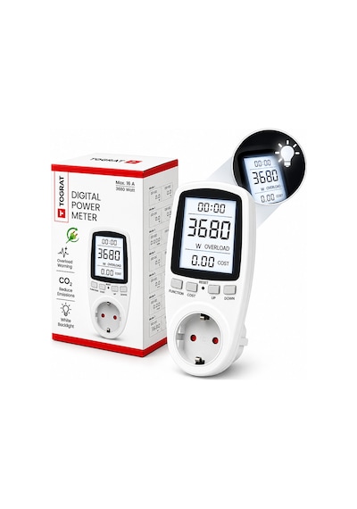 Tograt Priz Tipi Wattmetre Enerji Tüketim Ölçer Işıklı 3680w