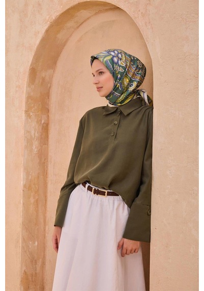 Belli İpek Eşarp - 4111-51 Zümrüt Yeşil Twill Zümrüt Yeşili