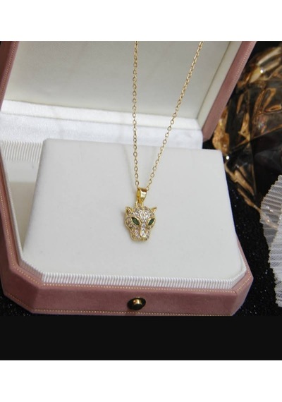 Nılotus Zirkon Taşlı Gold Kaplan Kolye Altın