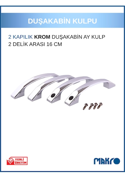 Duşakabin Cam Kapı Ay Kulp 4 Adet Duşakabin Kolu Krom Krom Parlak
