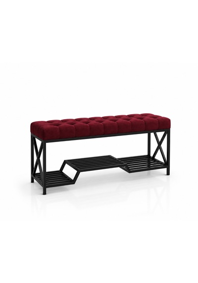 Siyah Metal Bench Ayakkabılık Bank, Kapı Girişi Puf Ayakkabılık Bordo