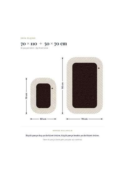 Banyo Paspası Takımı 70x110+50x70 Cm Dış Trikot Acı Kahve & Krem