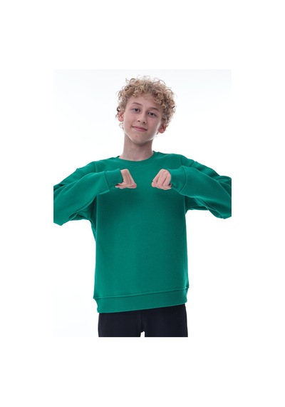 Yeşil Erkek Çocuk Sweat Pamuklu Rahat Kalıp Basic Uzun Kollu Yeşil