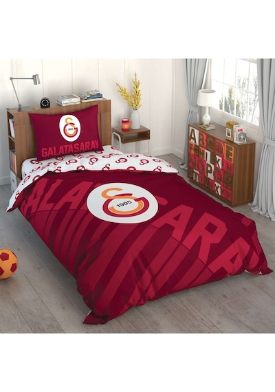 Taç Lisanslı Galatasaray Kırmızı Logo Pamuk TekKişilik Nevresim