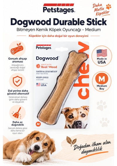 Petstages Dogwood Durable Stick Bitmeyen Kemik Köpek Çiğneme Oyuncağı Medium