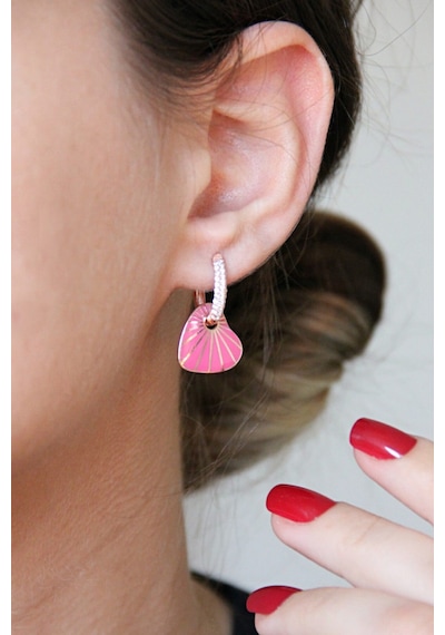 925 Ayar Gümüş Pembe Mineli Kalp Küpe - 12101702 Rose Gold