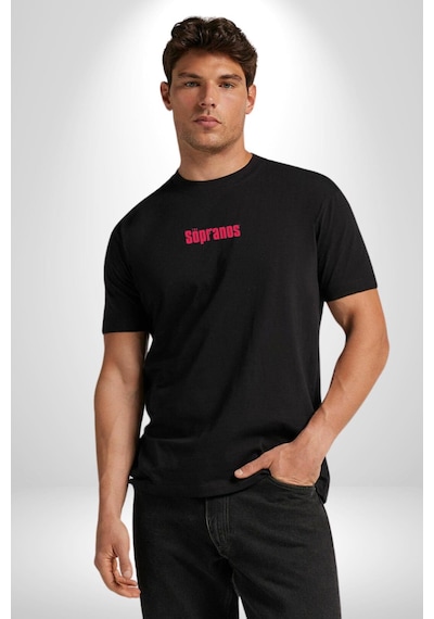 The Sopranos Siyah Oversize Unisex Ön Orta Minimal Baskılı Tişört Siyah