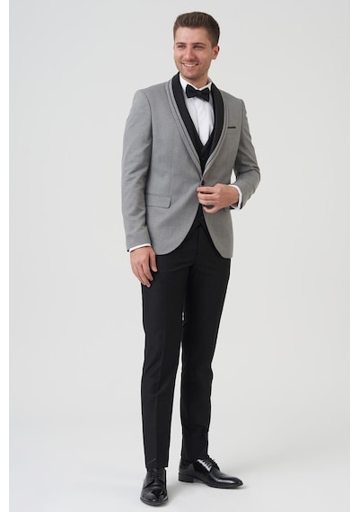 White Stone Philadelphia D2405 Slim Fit 6 Drop Likralı Damatlık Takım Elbise A.Gri - A.Gri Açık Gri