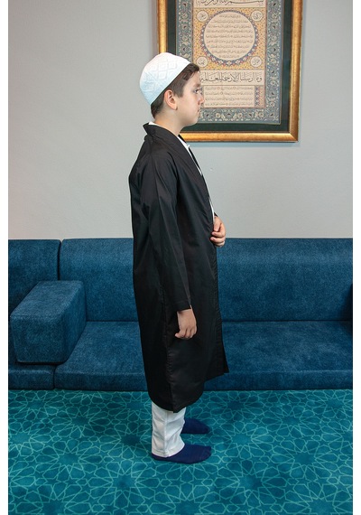 Siyah Buhara Yaka Namaz Elbisesi Erkek Çocuk Cübbe Siyah