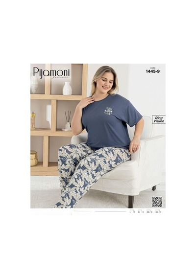 Pijamoni Kadın Ring Viskon Bisiklet Yaka Kısa Kol İnce Pijama Takımı 1445/9 - 1 Adet Füme