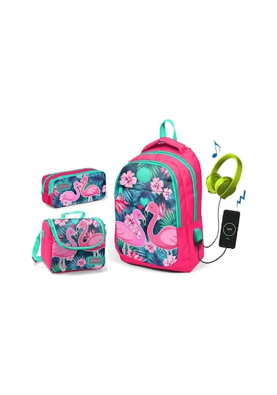 Coral High Kız Çocuk Narçiçeği Flamingo 3'lü Çanta Takımı - Usb S