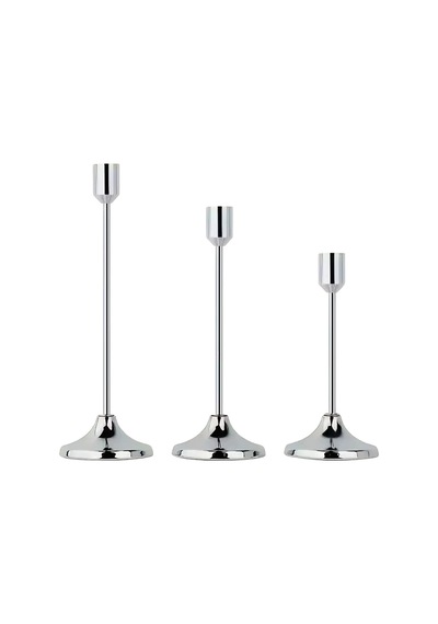 Dekoratif Gümüş Metal Mumluk Seti - 3 Farklı Boy 22cm, 19cm, 15cm