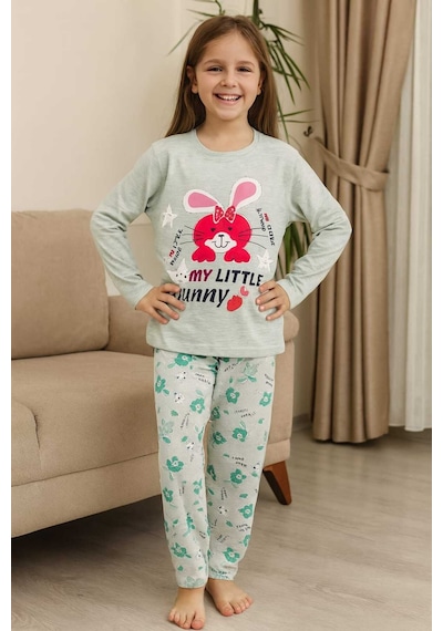 Çocuk Pijama Takımı %100 Pamuk Turkuaz