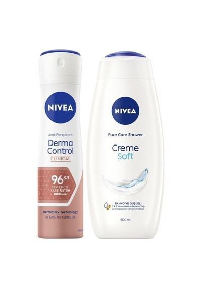 Creme Soft Duş Jeli 500ml Ve Kadın Sprey Deodorant Derma Control Clinical 50ml, 96saat Ter Koruması Diğer