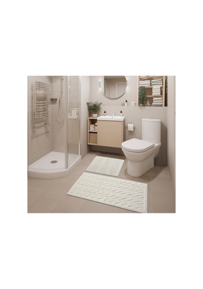 2 Li Bukle Banyo Takımı Banyo Tekstili/modern/doğal/sade/şık Kaymaz Taban -793 White1