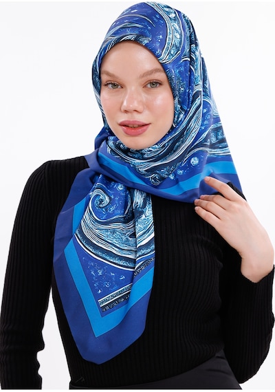 Tarzını Seç Gece Dalgaları Desenli Şifon Saten Eşarp - 100x100 Cm