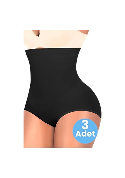 Uniquetrenders Kadın Toparlayıcı Dikişsiz Yüksek Bel Slip Korse 3'lü Set Siyah