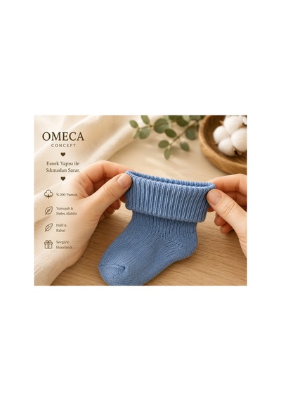 Omeca Concept 6'lı Yenidoğan Bebek %100 Pamuk Çorap Seti - Karışık Renkli Çok Renkli