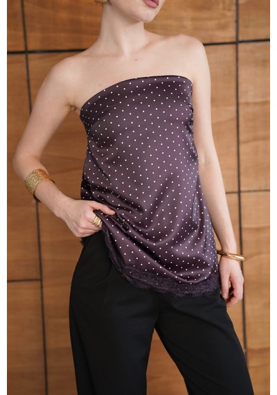 Verymoda Puantiyeli Dantel Detaylı Saten Büstiyer D2963 Kahve
