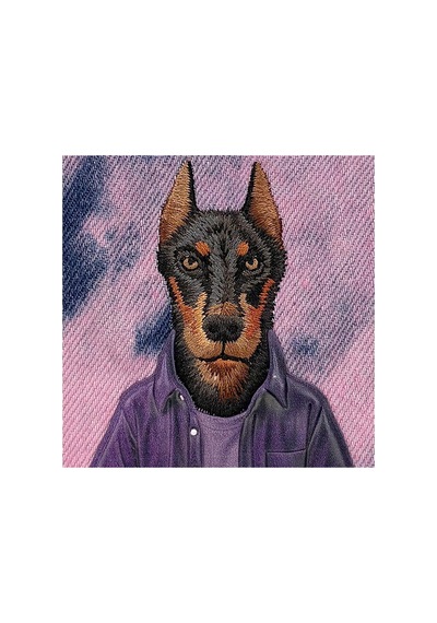 Magsafe İphone 18 Pro Uyumlu Kılıf Gerçek Nakış İşlemeli Doberman Desenli - Vişne