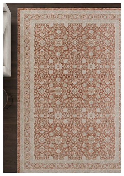 Zes Collection Modern Vintage Desenli Eskitme Dokuma Yumuşak Salon Halısı Kiremit - Bej