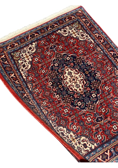 El Dokuması Küçük İran Halısı 66x90 Kırmızı Lacivert Kök Boya %100 Yün Halı