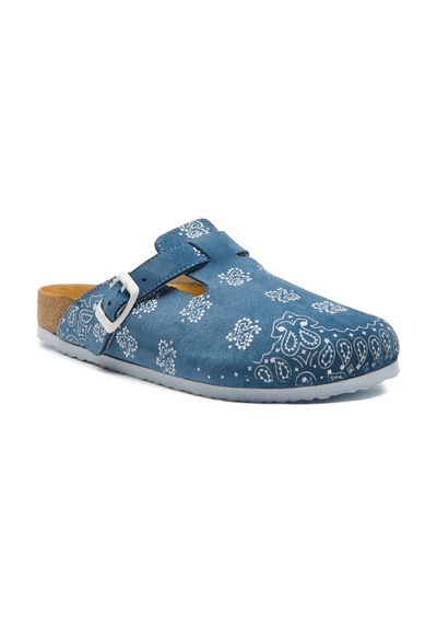 Comfortfusse Folk Capri - Erkek Ortopedik Deri Sabo Terlik Mavi Süet Deri