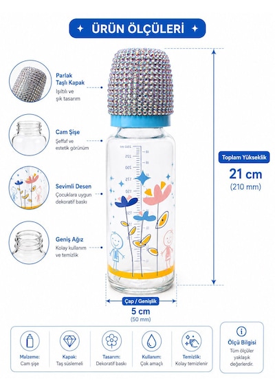 5'li Cam Biberon Seti - Özel Taş Süslemeli Dizayn - 250 Ml Biberon-125ml Biberon - Emzik - Emzik Askısı - Emzik Kutusu - Özel Kutulu - Bebek Hediyelik - Plastik ve Cam Set