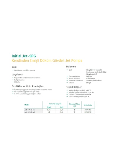 Wilo Initial Jet-Spg 3-45 1Hp 220V Döküm Gövdeli Jet Pompa