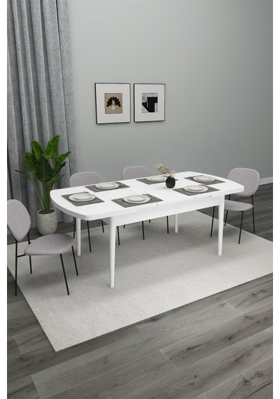 Renlife Yemek Masası Mdf Beyaz Mutfak Masası Ahşap Metal Ayaklı Ren Sersi Beyaz Mdf