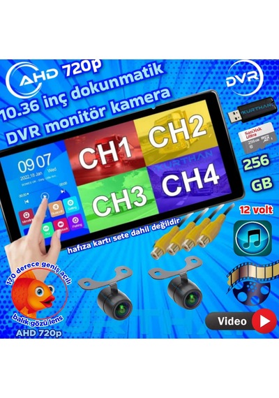 2 Adet Balık Gözü Lens Ahd 720p 170'' Kelebek Kamera Dvr Dokunmatik Ekran Video Müzik 12 Volt