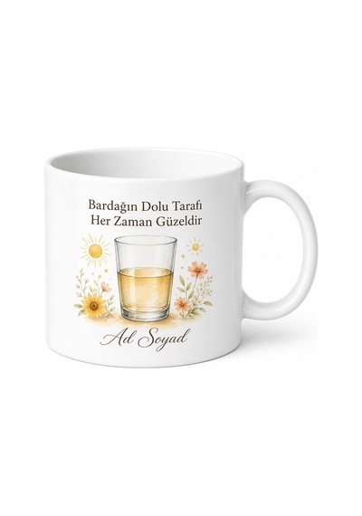 Optimist İnsanlara Bardağın Dolu Tarafı Polyanna Mutluluğu Çay Kupası Hediye Beyaz / Çok Renkli