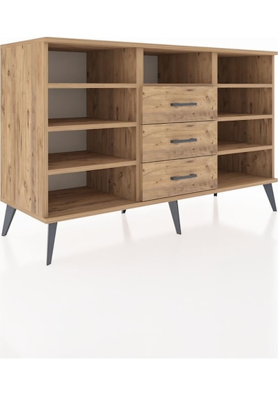 Kronos Konsol 7 Raflı 3 Çekmeceli 132x59x83 Çam-çam/çam Çam/çam