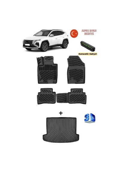 Rizline Hyundai Tucson 2021 Sonrası Uyumlu 3d Havuzlu Paspas Ve Ses Sistemsiz Bagaj Havuzu Seti Asma Koku Ve Numaratör