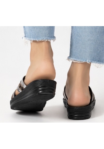 N Napa Shoe Pld.2001.gümüş Kadın Leopar Desenli Çapraz Bantlı Günlük Terlik Kaymaz Taban, Hafif Ve Rahat Yazlık Terlik
