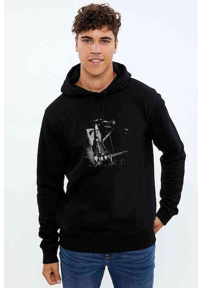 Taylor Momsen Source Baskılı Siyah Erkek Örme Kapşonlu Sweatshirt