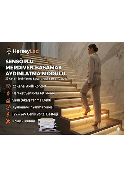 Sensörlü Merdiven Basamak Aydınlatma 32 Kanal Diğer