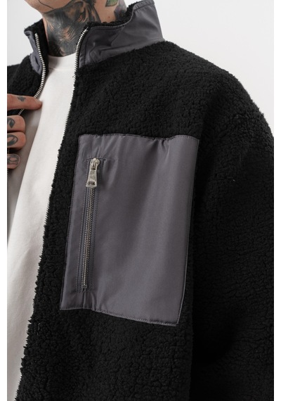 Respire Erkek Zip Oversize Teddy Ceket Siyah